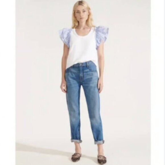 Veronica Beard Denim - Veronica Beard Benzi Girlfriend Jean Mid Rise Beacon Ranch Blue 25